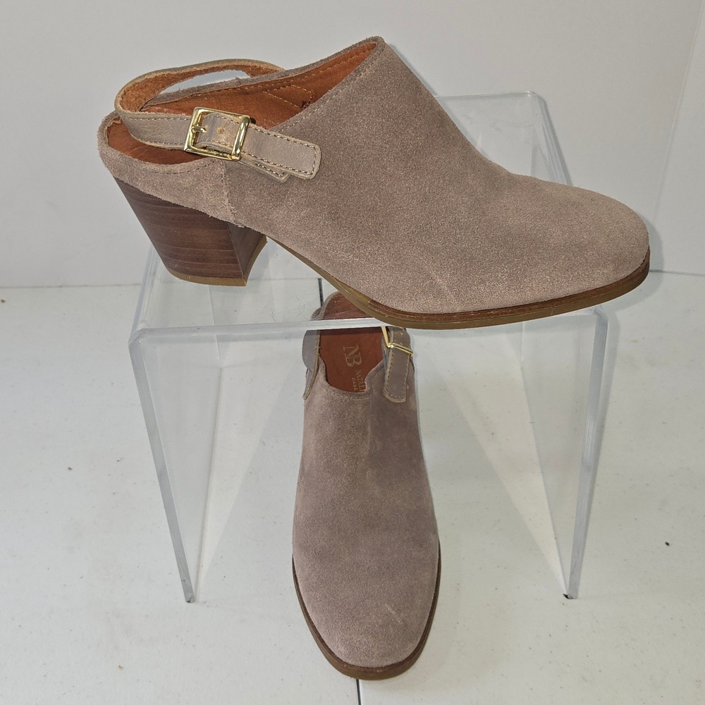 Natalia Blanco Suede Slingback Mules Taupe Brown Block Heel Clogs Spain Size 37